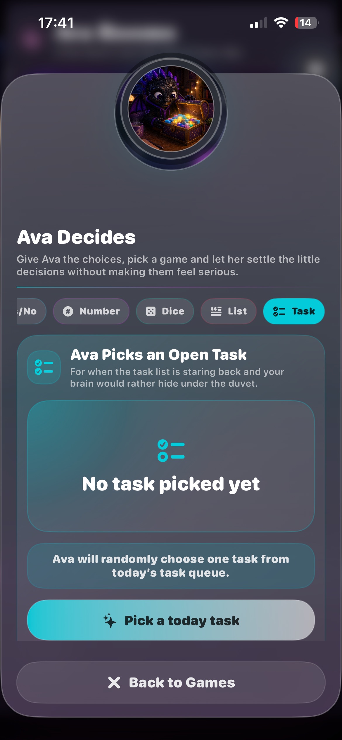 Ava Decides task picker using today’s task queue