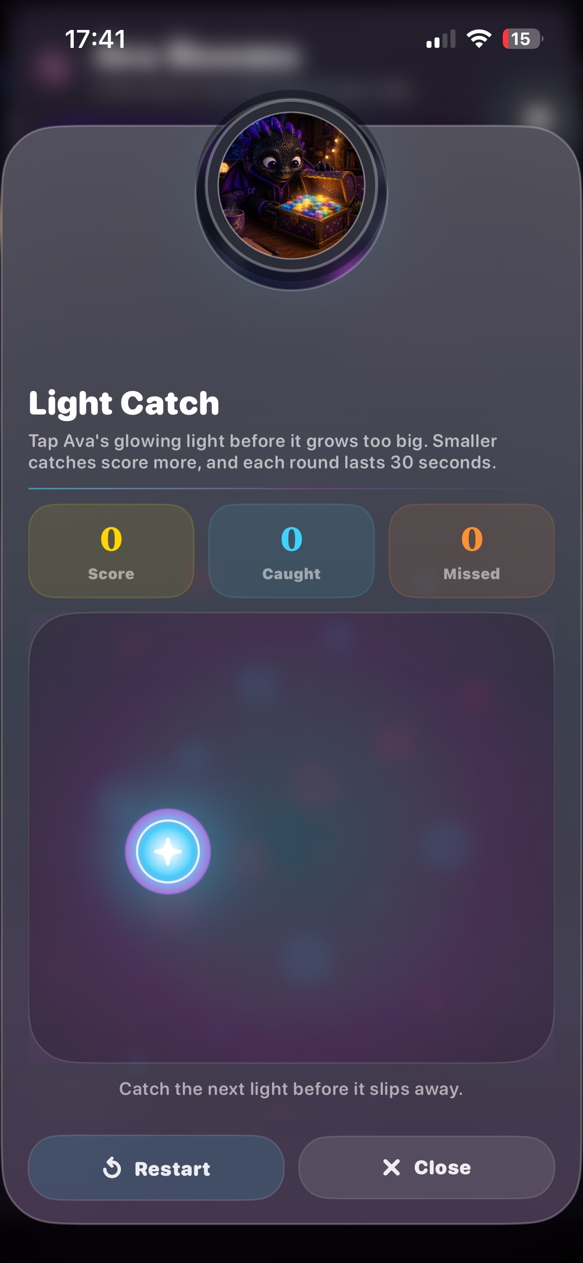 Light Catch game with a glowing light and score cards
